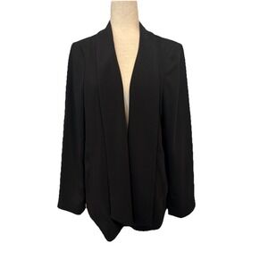EILEEN FISHER Black Drape Shawl Open Front Topper Work Blazer Coat Jacket Sz L
